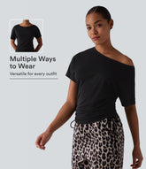 One Shoulder Short Sleeve Drawstring Casual Wool-Blend T-Shirt