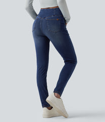 Halara Flex™ Crossover High Waisted Casual Denim Leggings with Pockets