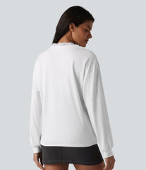 V-neck Contrast Lace Long Sleeve Casual Pima Cotton T-Shirt