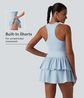 Breezeful™ Racerback Sleeveless Tiered Ruffle Hem Built-in Bra 2-in-1 Quick Dry Casual Dress