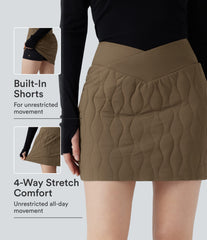 PuffFlex Crossover High Waisted 2-in-1 Bodycon Mini Stretchy Casual Quilted Skirt