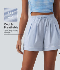 High Waisted Drawstring Pleated Quick Dry Crinkle Resort Baggy Shorts with Pockets