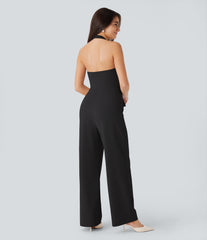 Halter Adjustable G-hook Flap Pockets Jumpsuit