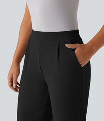 Halara Flex™ High Waisted Tummy Control Body Sculpt Waist-Slimming Wide Leg Micro Waffle Work Pants with Pockets