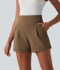 DayStretch High Waisted Tummy Control Work Shorts 4'' with Pockets