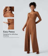 U Back Long Sleeve Casual Jumpsuit with Pockets-Easy Peezy Edition