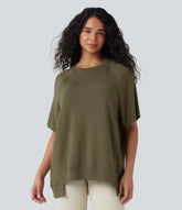 Round Neck Short Sleeve High Low Casual Top