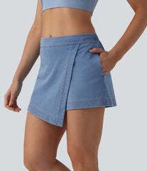Halara Flex™ Mid Rise Micro Mini Denim Casual Skort with Pockets