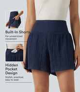 High-waisted 2-in-1 Crinkle Casual Baggy Shorts with Pockets