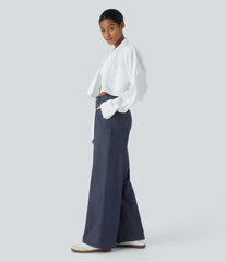 Halara Flex™ High Waisted Pockets Striped Washed Casual Baggy Wide Leg Jeans