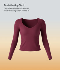 Halara HeatCore V Neck Long Sleeve Thumb Hole Casual Warming Top