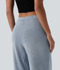 Halara Flex™ Asymmetric Mid Rise Straight Leg Casual Jeans with Pockets