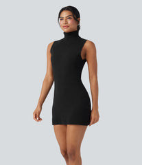High-neck Sleeveless Mini Work Sweater Dress