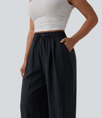 High Waisted Drawstring Linen Casual Baggy Pants with Pockets