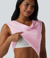 Halara Cotton Jersey Cowl Neck Sleeveless Built-in Bra Casual Top B-DD Cups