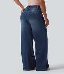 Halara Flex™ Low Rise Wide Leg Stripes Casual Jeans with Pockets