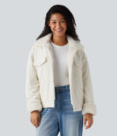 Long Sleeve Corduroy Casual Sherpa Jacket with Pockets