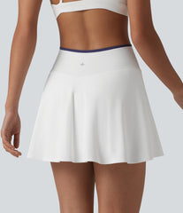 Mid Rise Color Block Crossover 2-in-1 Mini Tennis Skirt with Pockets