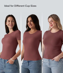 Scoop Neck Short Sleeve Built-in Bra Casual T-Shirt B-DD Cups