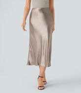 High Waisted Satin Midi Work Mermaid Skirt