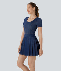 Halara Flex™ Pleated Hem 2-in-1 InstantCool Washed Denim Tennis Active Dress with Pockets