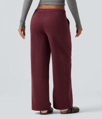 Low Rise Drawstring Workout Fleece Straight-leg Pants with Pockets