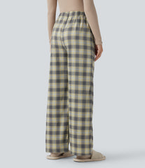 High Waisted Plaid Baggy Lounge Pants with Pockets