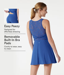 SoftlyZero™ Sleeveless Twisted Contrast Lace Built-in Bra Mini Tennis Active Dress with Pockets-Easy Peezy-UPF50+