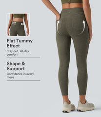 High Waisted Tummy Control Washed Workout Leggings with Pockets