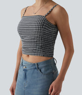 Gingham Ruched Cropped Workout Tank Top