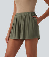 Ribbed Knit Mid Rise Casual Baggy Shorts with Pockets