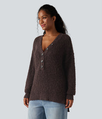 V Neck Long Sleeve High Low Casual Sweater