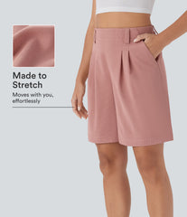 High Waisted Pocket Waffle Casual Bermuda Shorts