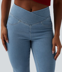 Halara Flex™ Crossover High Waisted Casual Flare Jeans with Pockets