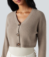 V-neck Long Sleeve Cropped Work Cardigan