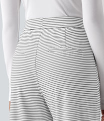 High Waisted Straight Leg Stripe Work Pants with Pockets