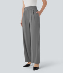 High Waisted Zipper Pocket Shirred Straight Leg InstantCool Work Pants