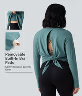 SoftlyZero™ Airy Round Neck Long Sleeve 2-in-1 Tie Back InstantCool Yoga Sports Top-UPF50+