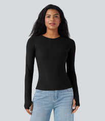 Halara HeatCore Round Neck Long Sleeve Thumb Holes Slim Casual Warming Top