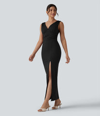 V Neck Built-in Bra Bodycon Maxi Dress