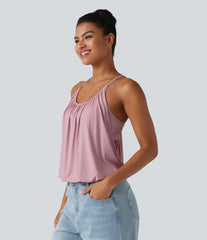 U-Neck Ruched 2-in-1 Built-in Bra InstantCool Quick Dry Casual Tank Top-UPF50+
