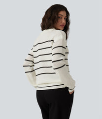 V-neck Long Sleeve Stripes Casual Sweater