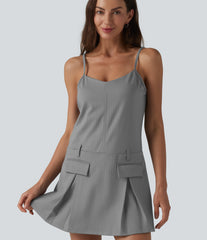 Shirred Mini Stripe Casual Slip Dress with Pockets