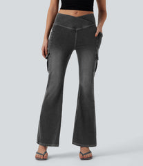 Halara Flex™ Mid Rise Crossover Denim Bootcut Casual Leggings with Pockets