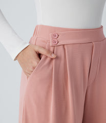 High Waisted Pocket Wide Leg Baggy Waffle Casual Pants