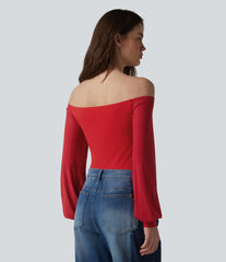 SoftlyZero™ Airy Off-Shoulder Long Sleeve Breathable Mesh Built-in Bra InstantCool Casual T-Shirt-UPF50+