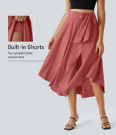 Breezeful™ High Waisted Tie Side 2-in-1 Curved Hem Flowy Quick Dry Midi Casual Skirt