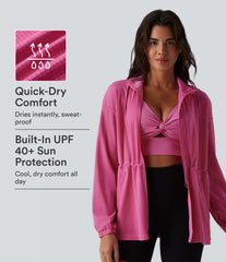 Long Sleeve Inner Drawstring Stripes Quick Dry Workout Jacket-UPF40+