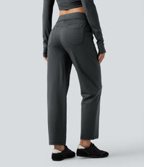 High Waisted Stripes Workout Tapered Pants with Pockets