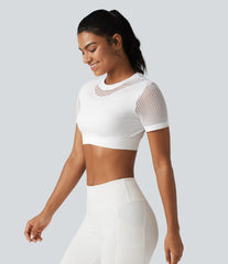 OneForm Seamless Flow Round Neck Short Sleeve Cut Out Cropped Workout Sports Top